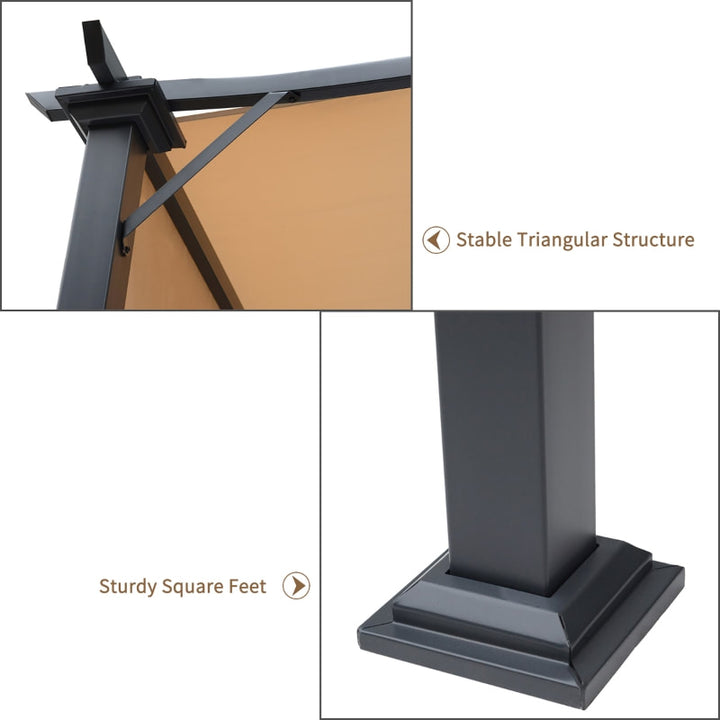 10' x 8' Steel Pergola Gazebo Shelter w Fabric Shade, Arc Roof for Deck Patio, Black w Khaki