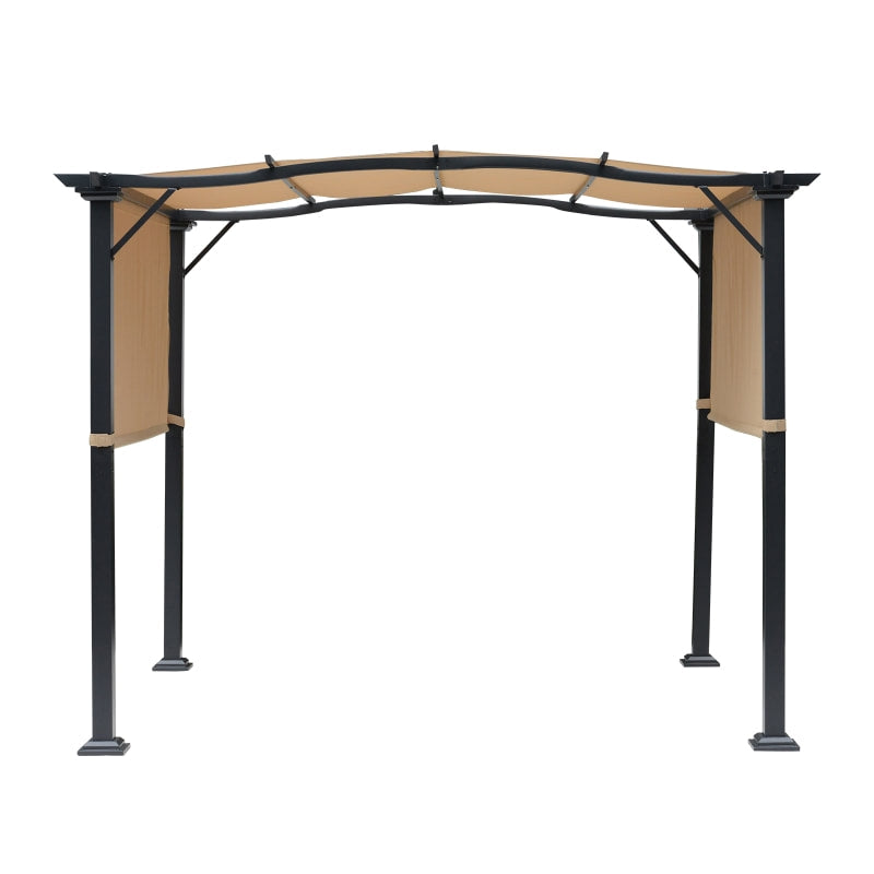 10' x 8' Steel Pergola Gazebo Shelter w Fabric Shade, Arc Roof for Deck Patio, Black w Khaki