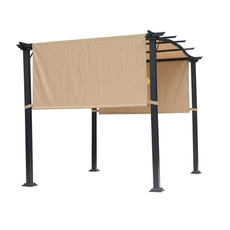 10' x 8' Steel Pergola Gazebo Shelter w Fabric Shade, Arc Roof for Deck Patio, Black w Khaki