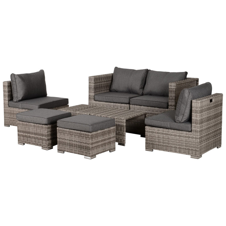 8pc PE Rattan Wicker Space Saving Sectional Conversation Set w/ Cushions - Mixed Grey, Orange