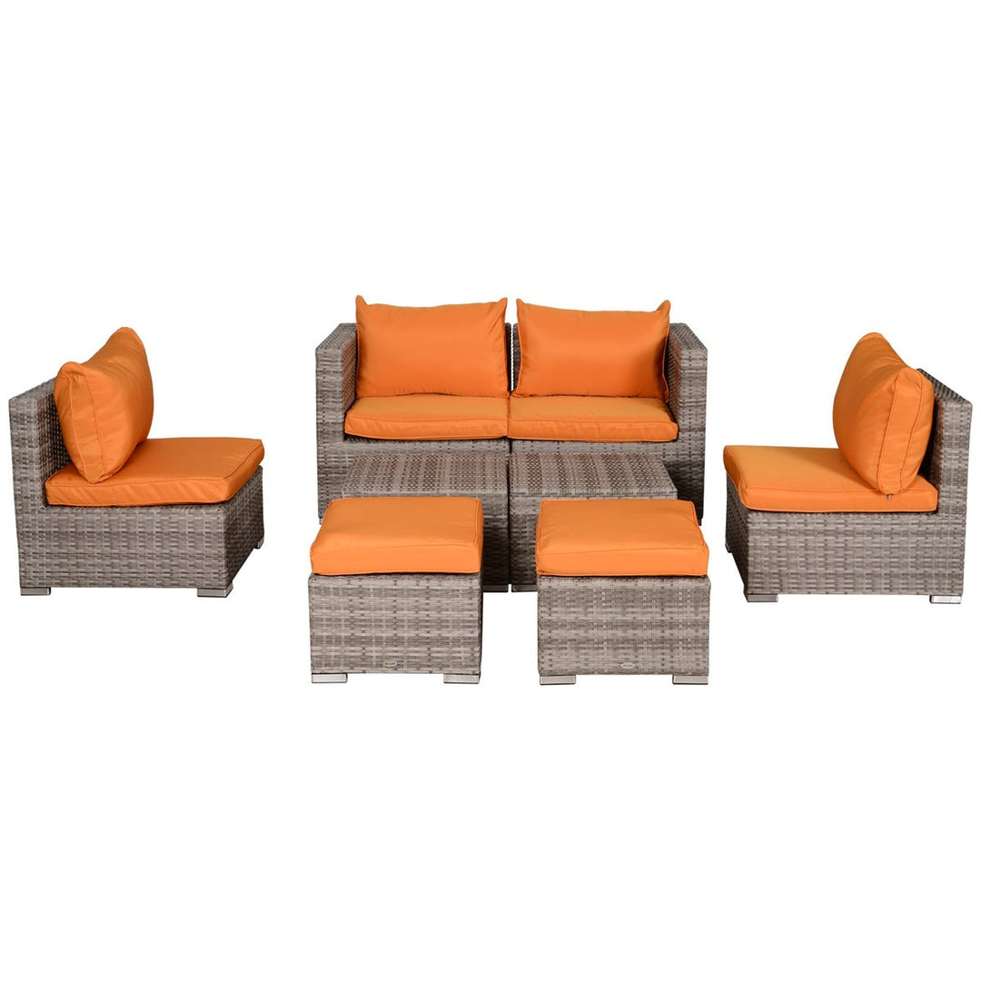 8pc PE Rattan Wicker Space Saving Sectional Conversation Set w/ Cushions - Mixed Grey, Orange