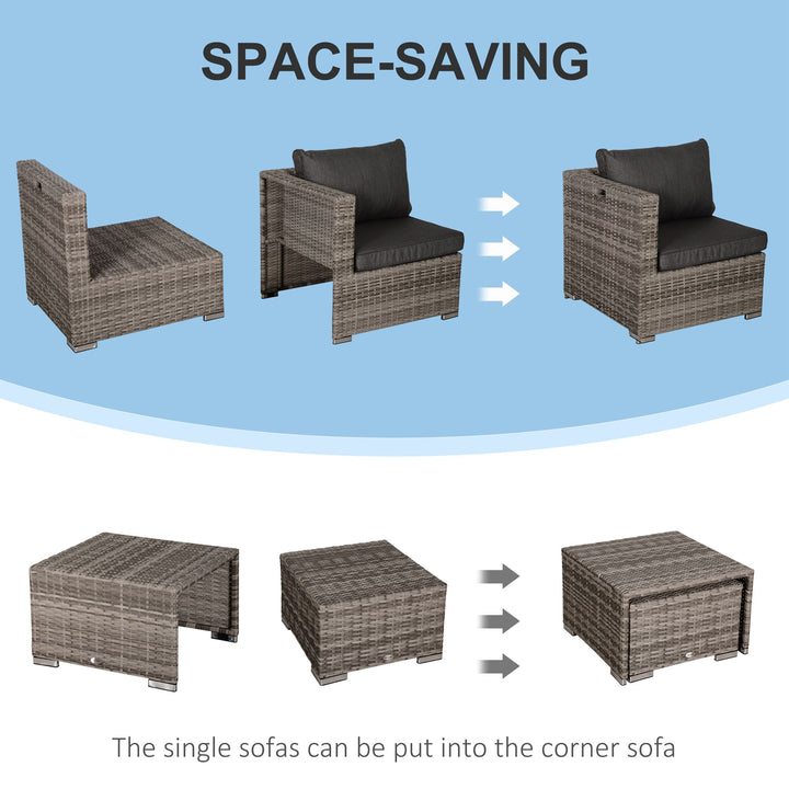 8pc PE Rattan Wicker Space Saving Sectional Conversation Set w/ Cushions - Mixed Grey, Orange