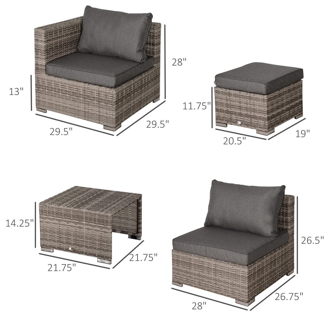 8pc PE Rattan Wicker Space Saving Sectional Conversation Set w/ Cushions - Mixed Grey, Orange