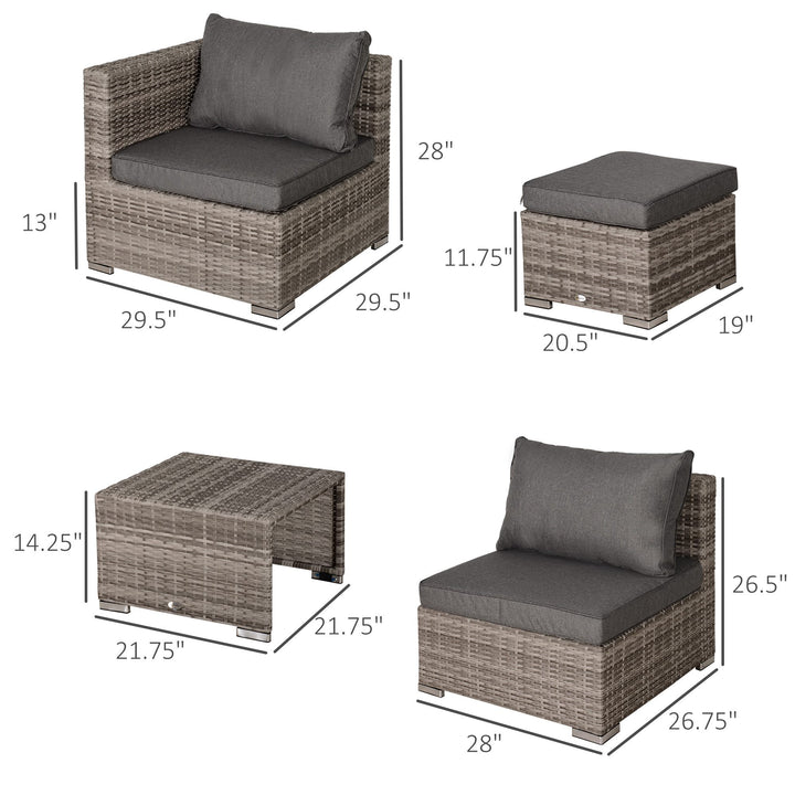 8pc PE Rattan Wicker Space Saving Sectional Conversation Set w/ Cushions - Mixed Grey, Orange