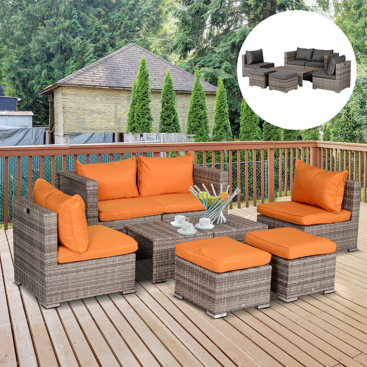 8pc PE Rattan Wicker Space Saving Sectional Conversation Set w/ Cushions - Mixed Grey, Orange