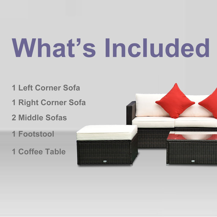 6pc PE Rattan Wicker Conversation Sectional Sofa Patio Set w Cushions – Brown, Cream White