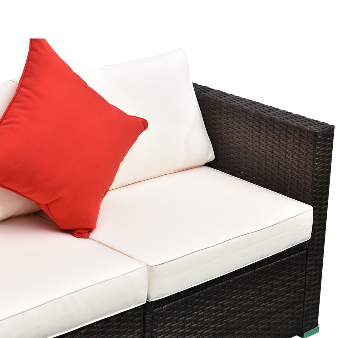 6pc PE Rattan Wicker Conversation Sectional Sofa Patio Set w Cushions – Brown, Cream White