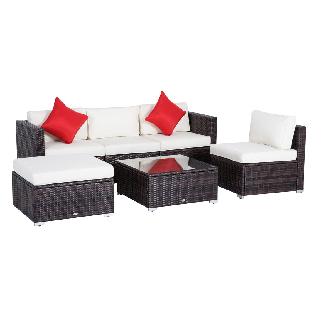 6pc PE Rattan Wicker Conversation Sectional Sofa Patio Set w Cushions – Brown, Cream White