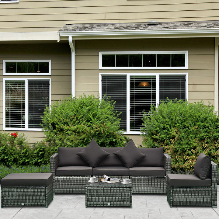 6pc Premium PE Rattan Wicker Sofa Conversation Set w Ottoman, Cushions for Outdoor Patio, Grey