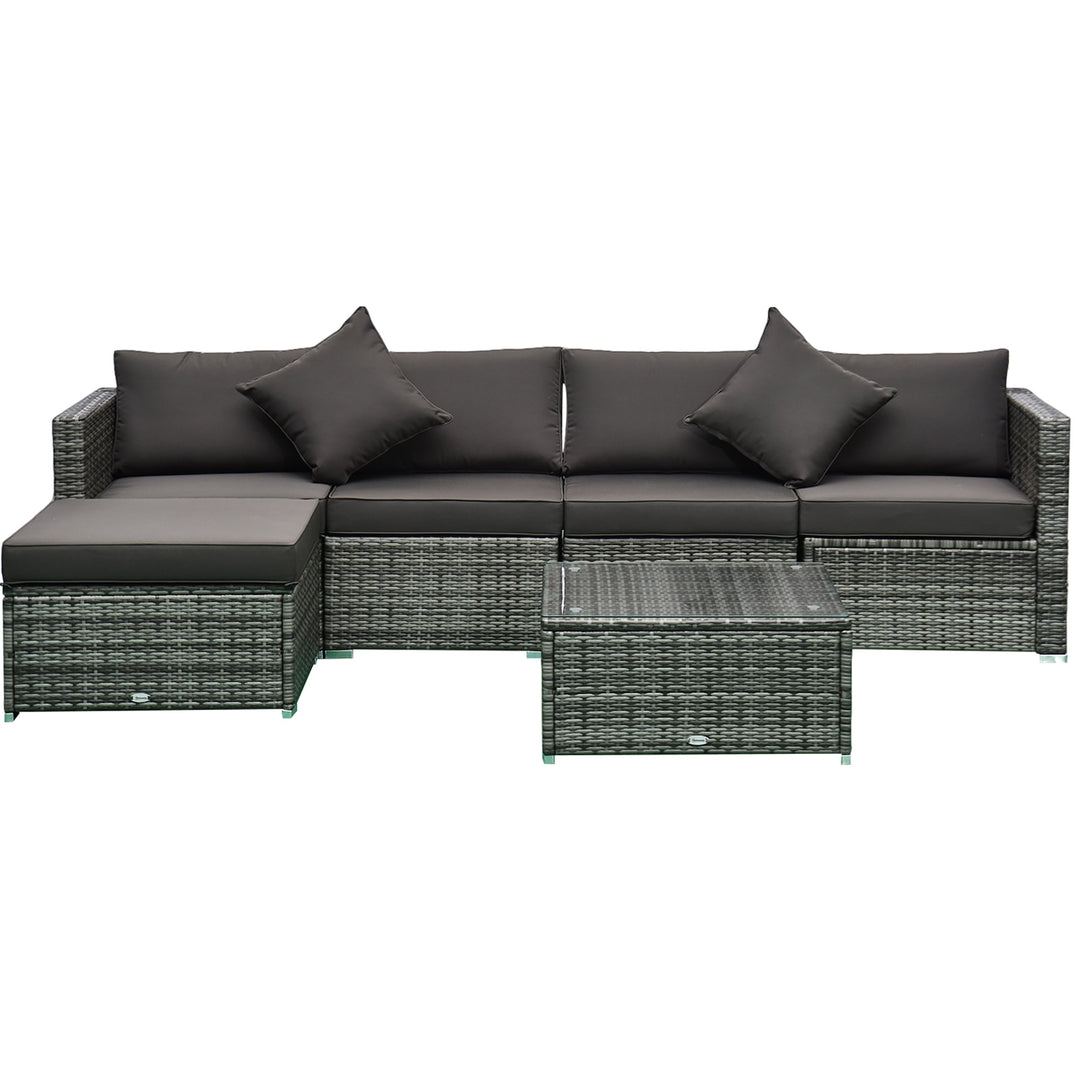 6pc Premium PE Rattan Wicker Sofa Conversation Set w Ottoman, Cushions for Outdoor Patio, Grey