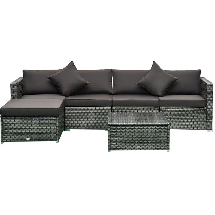 6pc Premium PE Rattan Wicker Sofa Conversation Set w Ottoman, Cushions for Outdoor Patio, Grey