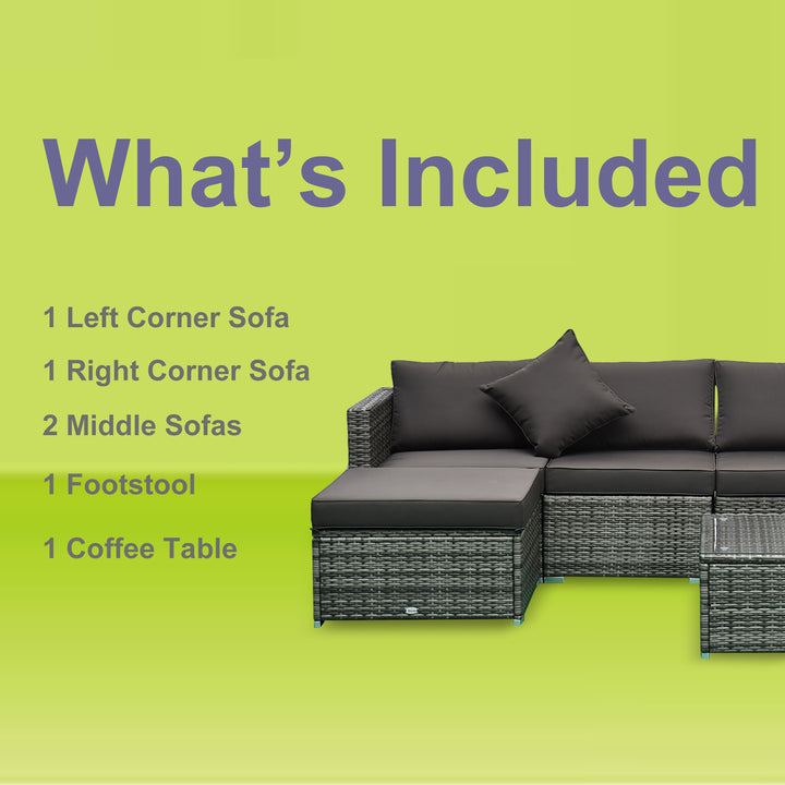 6pc Premium PE Rattan Wicker Sofa Conversation Set w Ottoman, Cushions for Outdoor Patio, Grey