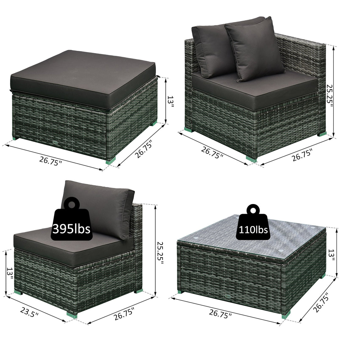 6pc Premium PE Rattan Wicker Sofa Conversation Set w Ottoman, Cushions for Outdoor Patio, Grey