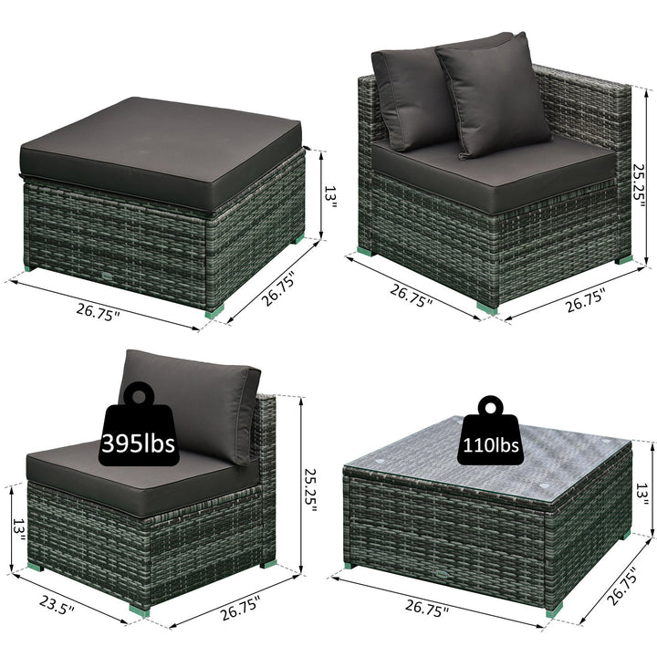 6pc Premium PE Rattan Wicker Sofa Conversation Set w Ottoman, Cushions for Outdoor Patio, Grey