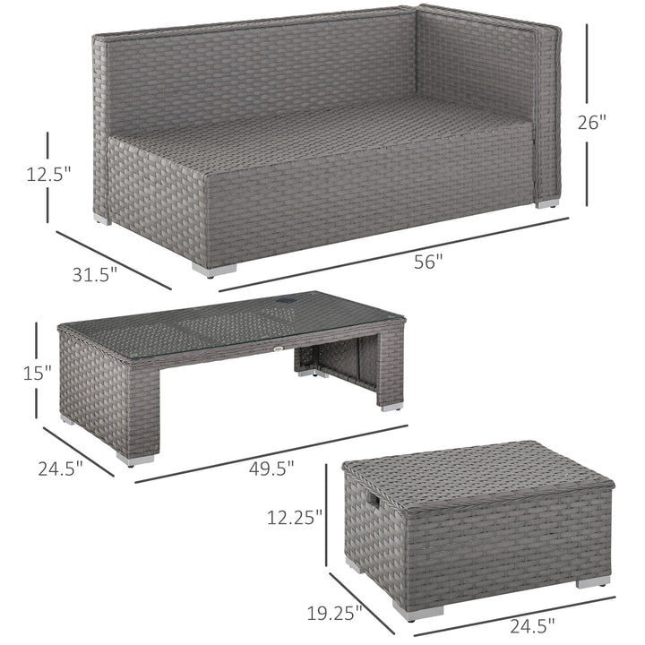 6pc L-Shape Aluminum PE Rattan Wicker Conversation Patio Set w/ Cushions, Footstools - Grey