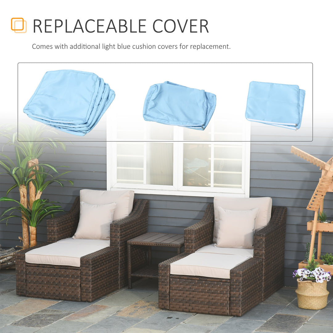 5pc PE Rattan Wicker Conversation Set w/ Armchairs, Cushions, Footstools Patio - Beige, Blue