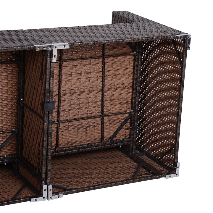 6pc PE Rattan Wicker L-Shape Sectional Conversation Set w/ Cushions Outdoor Patio – Brown Beige