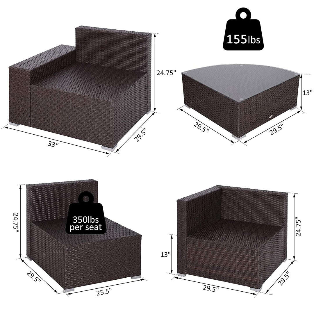 6pc PE Rattan Wicker L-Shape Sectional Conversation Set w/ Cushions Outdoor Patio – Brown Beige