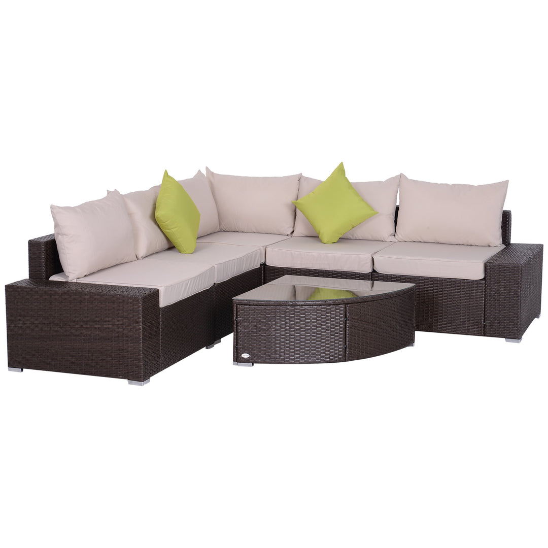 6pc PE Rattan Wicker L-Shape Sectional Conversation Set w/ Cushions Outdoor Patio – Brown Beige