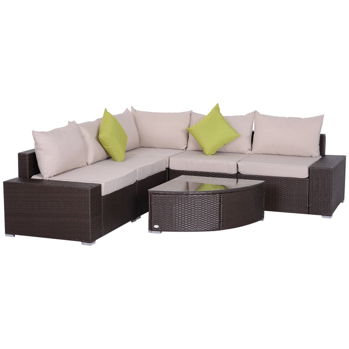 6pc PE Rattan Wicker L-Shape Sectional Conversation Set w/ Cushions Outdoor Patio – Brown Beige