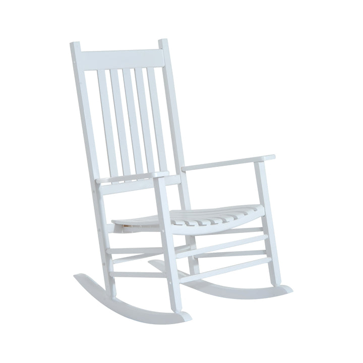 Classic Wood Porch Rocking Chair Lounger for Indoor Outdoor Patio Backyard Garden Deck - White