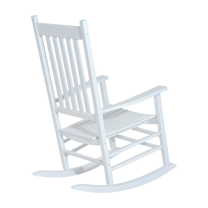 Classic Wood Porch Rocking Chair Lounger for Indoor Outdoor Patio Backyard Garden Deck - White