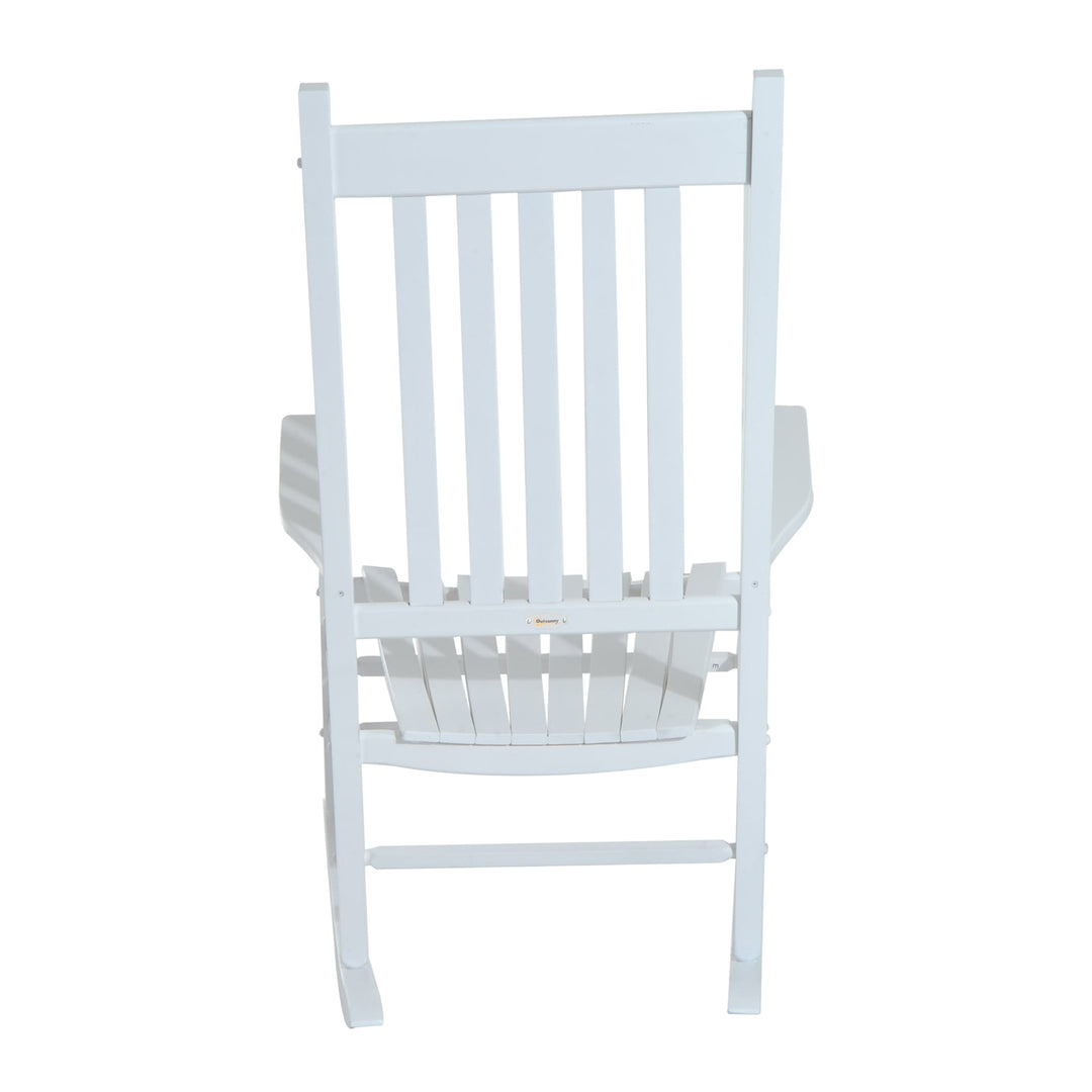 Classic Wood Porch Rocking Chair Lounger for Indoor Outdoor Patio Backyard Garden Deck - White