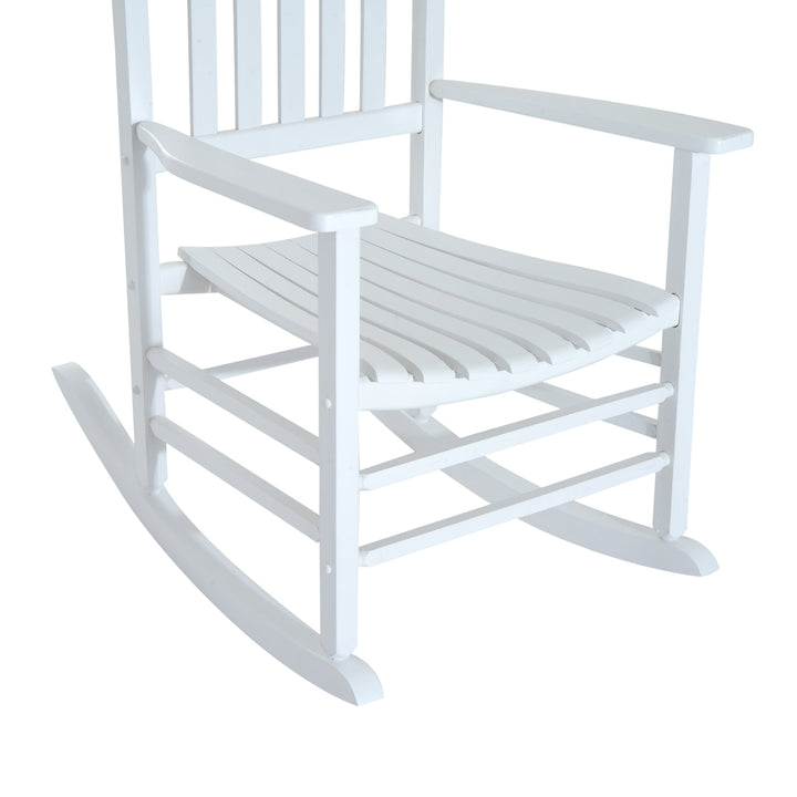 Classic Wood Porch Rocking Chair Lounger for Indoor Outdoor Patio Backyard Garden Deck - White