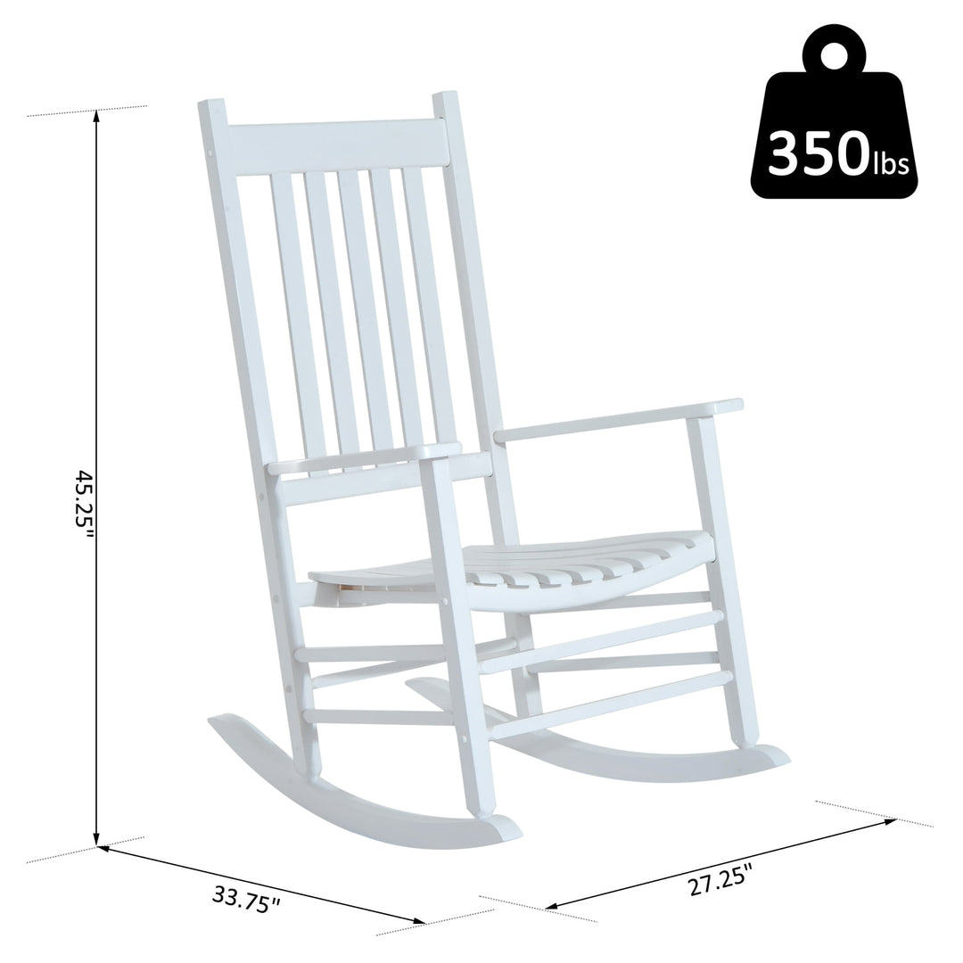 Classic Wood Porch Rocking Chair Lounger for Indoor Outdoor Patio Backyard Garden Deck - White