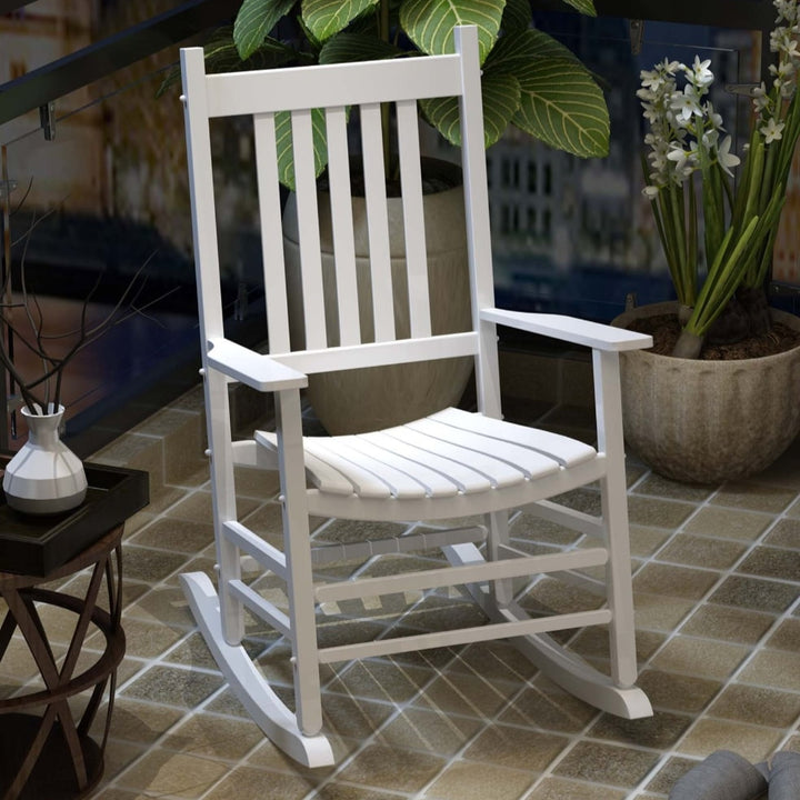 Classic Wood Porch Rocking Chair Lounger for Indoor Outdoor Patio Backyard Garden Deck - White