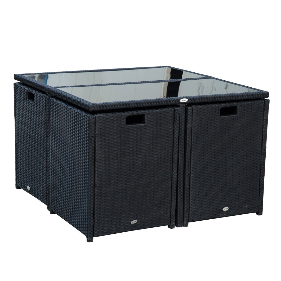 5pc Compact PE Rattan Wicker Dining Table Set w Cushions for Outdoor Patio - Black, Cream White