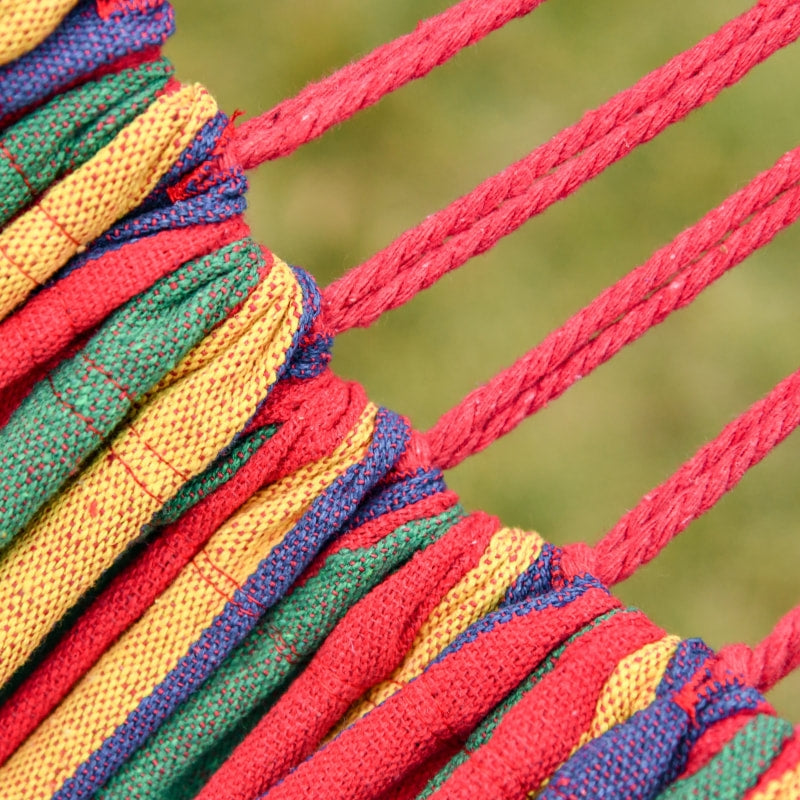 Freestanding Cotton Sling Brazilian Hammock Lounger w Steel Stand, Garden Patio Deck, Rainbow