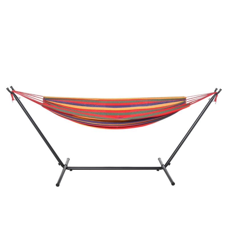 Freestanding Cotton Sling Brazilian Hammock Lounger w Steel Stand, Garden Patio Deck, Rainbow