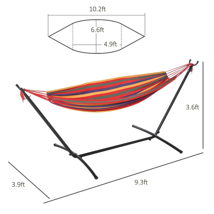 Freestanding Cotton Sling Brazilian Hammock Lounger w Steel Stand, Garden Patio Deck, Rainbow