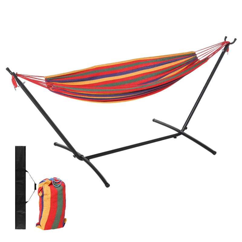 Freestanding Cotton Sling Brazilian Hammock Lounger w Steel Stand, Garden Patio Deck, Rainbow