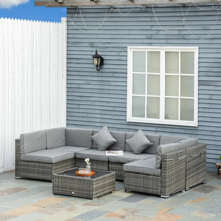 7pc PE Rattan Wicker Sectional Conversation Furniture Set w/ Cushions Outdoor Patio - Grey
