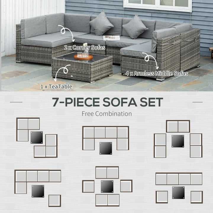 7pc PE Rattan Wicker Sectional Conversation Furniture Set w/ Cushions Outdoor Patio - Grey