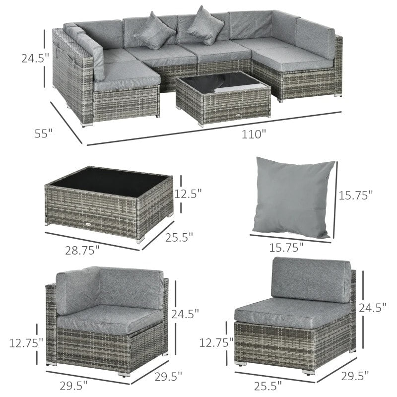 7pc PE Rattan Wicker Sectional Conversation Furniture Set w/ Cushions Outdoor Patio - Grey