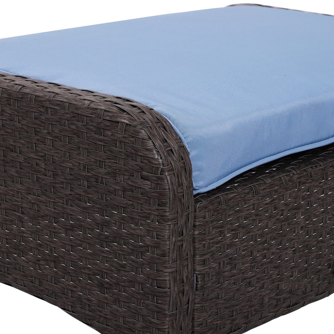 5pc PE Rattan Wicker Conversation Set w/ Armchairs Cushions Footstools Outdoor Patio Blue, Grey
