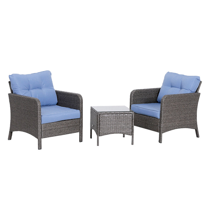5pc PE Rattan Wicker Conversation Set w/ Armchairs Cushions Footstools Outdoor Patio Blue, Grey