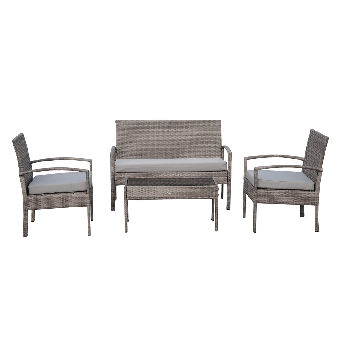 4pc PE Rattan Wicker Conversation Furniture Loveseat Chair Set w Cushions Outdoor Patio, Grey