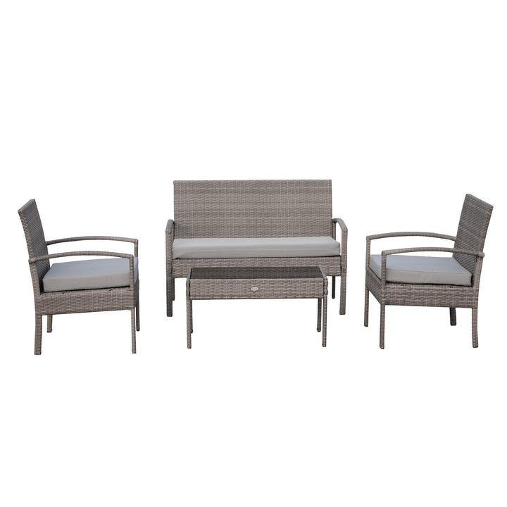4pc PE Rattan Wicker Conversation Furniture Loveseat Chair Set w Cushions Outdoor Patio, Grey
