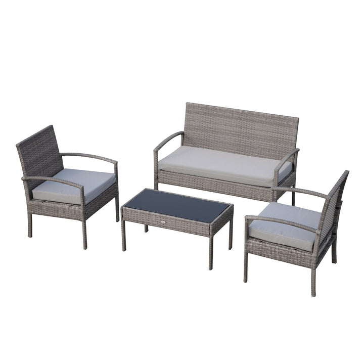 4pc PE Rattan Wicker Conversation Furniture Loveseat Chair Set w Cushions Outdoor Patio, Grey