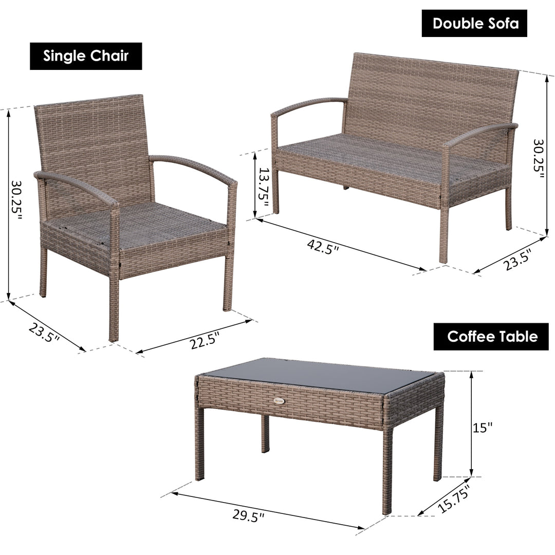 4pc PE Rattan Wicker Conversation Furniture Loveseat Chair Set w Cushions Outdoor Patio, Grey