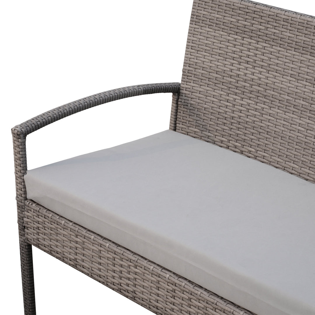 4pc PE Rattan Wicker Conversation Furniture Loveseat Chair Set w Cushions Outdoor Patio, Grey