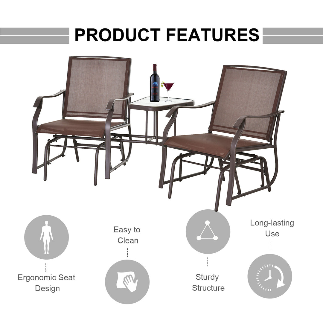 Outdoor Gliding Lounger Set w/ 2 Chairs & Coffee Table for Patio Backyard Garden Deck - Brown