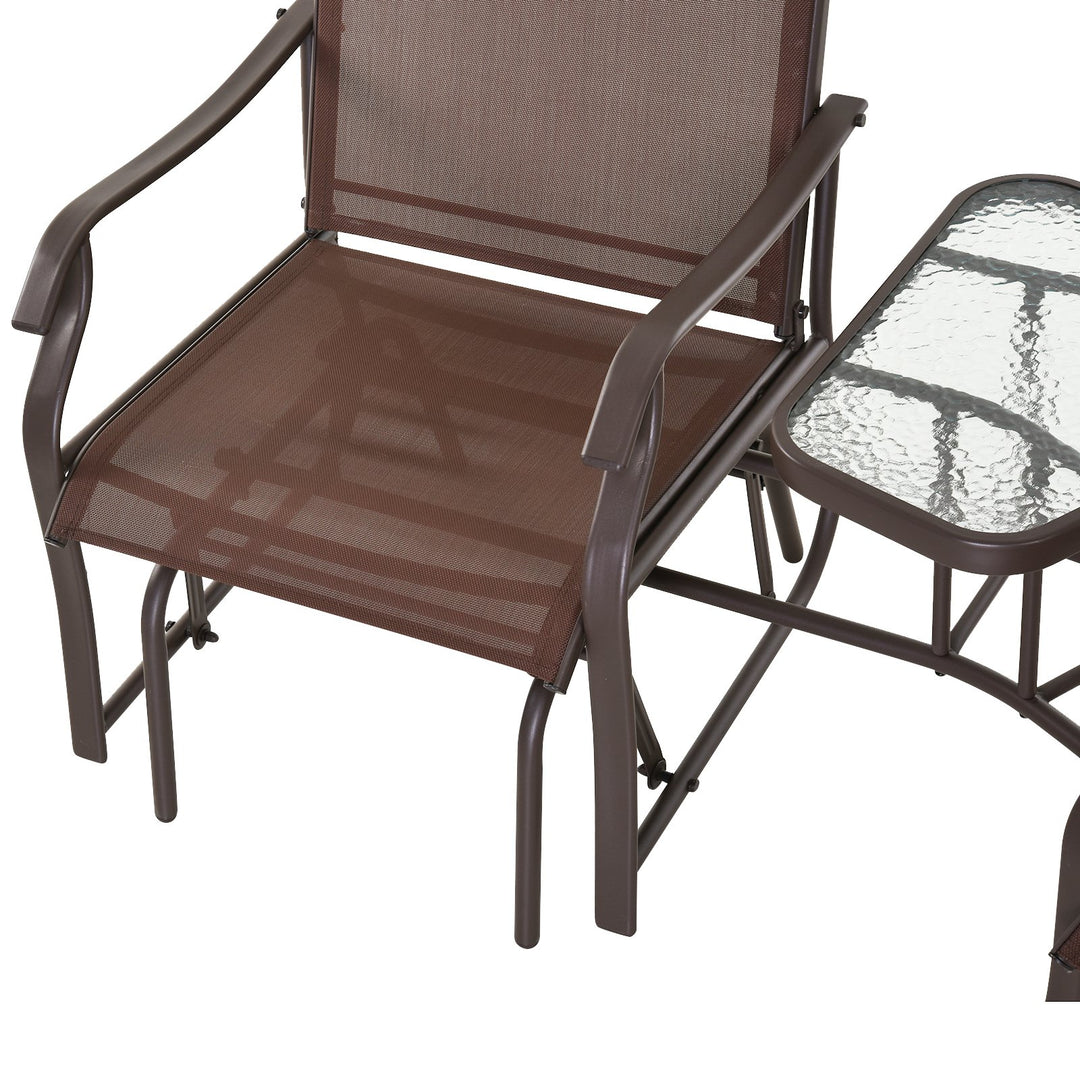 Outdoor Gliding Lounger Set w/ 2 Chairs & Coffee Table for Patio Backyard Garden Deck - Brown