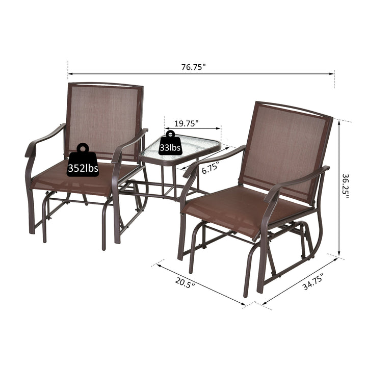 Outdoor Gliding Lounger Set w/ 2 Chairs & Coffee Table for Patio Backyard Garden Deck - Brown