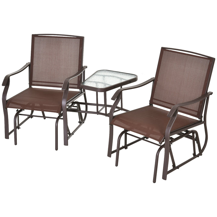 Outdoor Gliding Lounger Set w/ 2 Chairs & Coffee Table for Patio Backyard Garden Deck - Brown