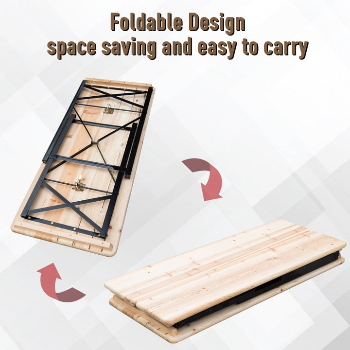 6ft Portable Folding Picnic Table Bench Set, Outdoor Dining Camping Patio Deck BBQ, Fir Wood